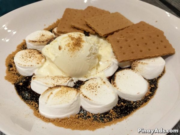 Toasted marshmallows, chocolate syrup with breadsticks topped with vanilla ice cream. PHP 155.00