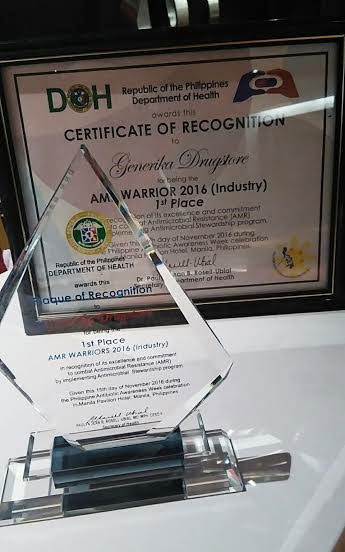 Up Close: Plaque and Certificate of Recognition awarded to Generika Drugstore