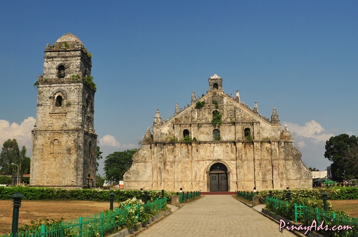 The façade and bell tower of Paoay Church