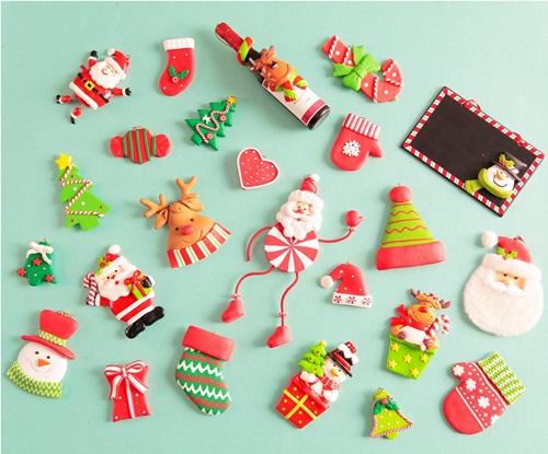 String up these Christmas clay ornaments with a red ribbon.